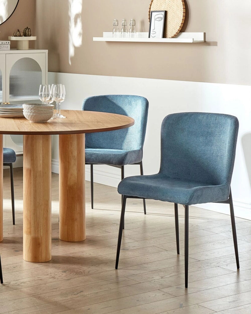 Set di 2 sedie da pranzo in tessuto poliestere con texture a maglia blu soggiorno e camera da letto