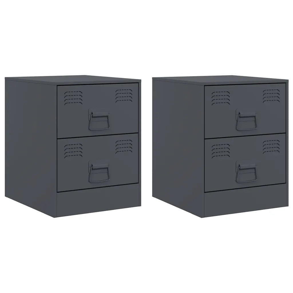 Set di 2 Comodini | Armadio da Notte | Mobiletto da notte Antracite 34,5x39x44 cm in Acciaio