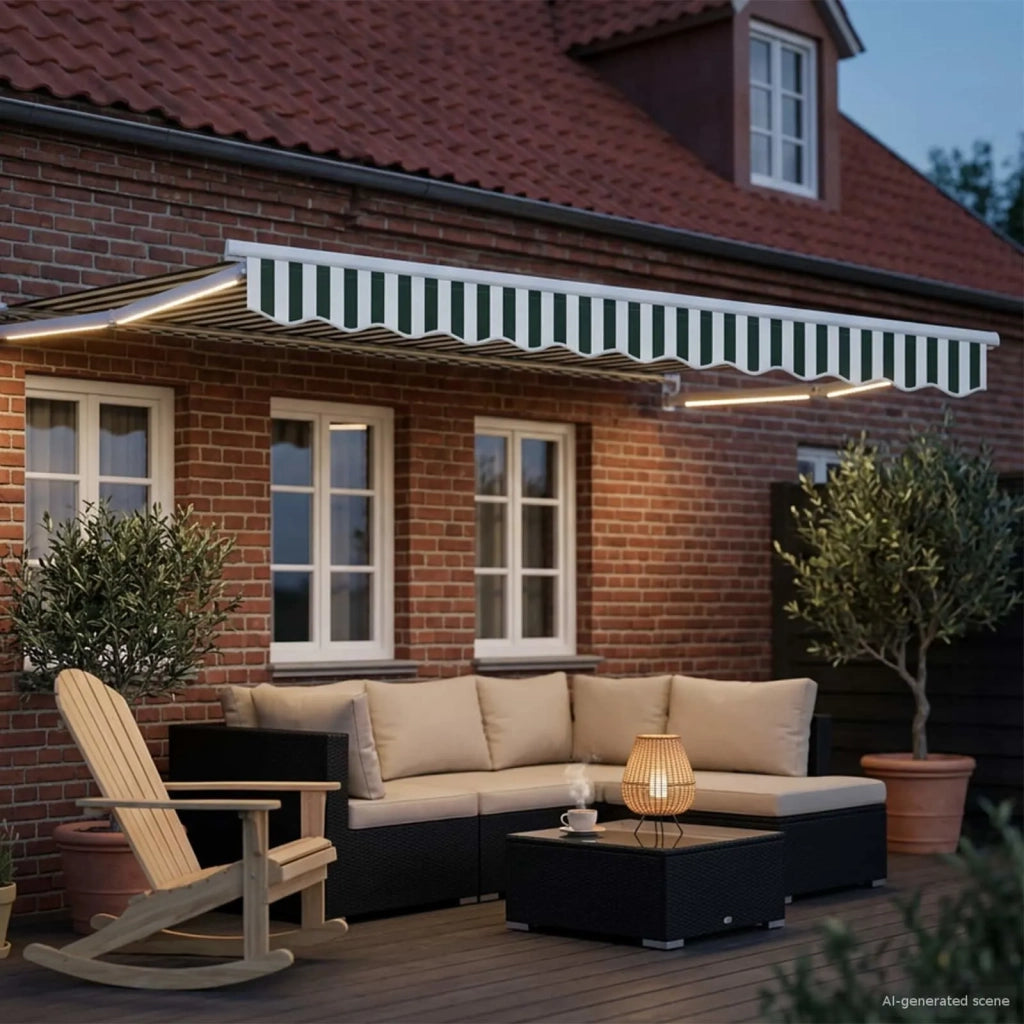 Tenda retrattile manuale con LED Verde e Bianco 3,5 x 2 m 3419226