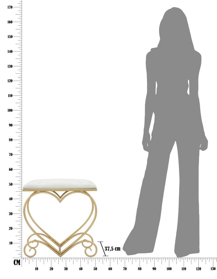 Sgabello Heart Crema 50x37,5x51,5 cm in Ferro e MDF e Spugna e Poliestere Oro e Rosa