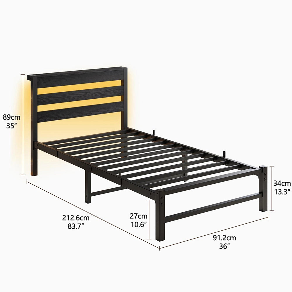 Letto 90x200cm LED - Xylo - USB spazio sotto letto metallo