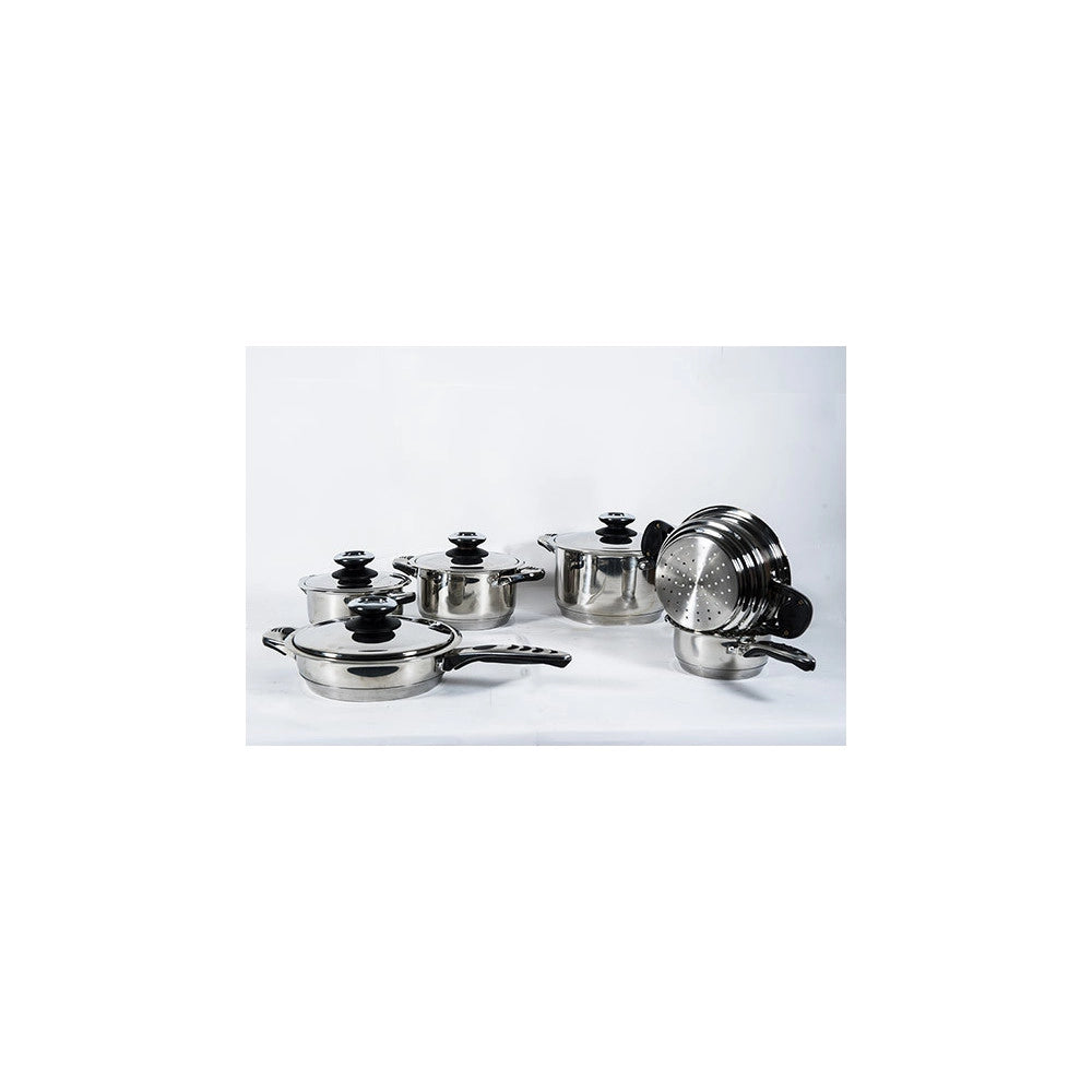 Trade Shop - Set Batteria Di Pentole Da 12 Pezzi Padelle In Acciaio Inox Cucina Schuster -
