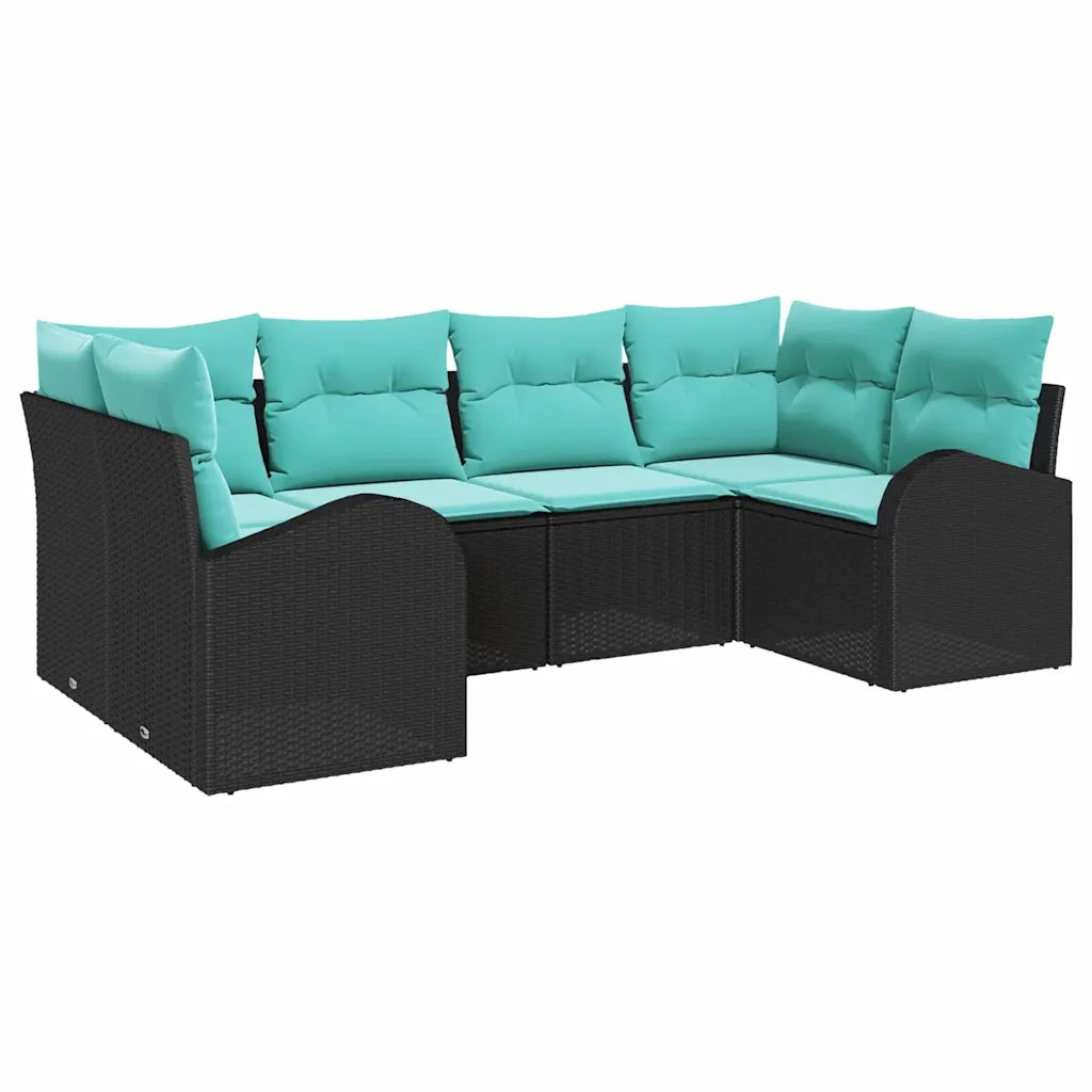 Set Divano da Giardino 6 pcs Nero e Turchese polyrattan 3354855