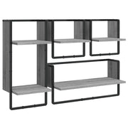 4 pz Set Mensole Parete | Mensola sospesa con Aste Grigio Sonoma Legno Multistrato