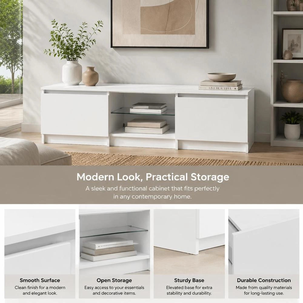 TV Cabinet With LED Lights White 140x40x36 Cm