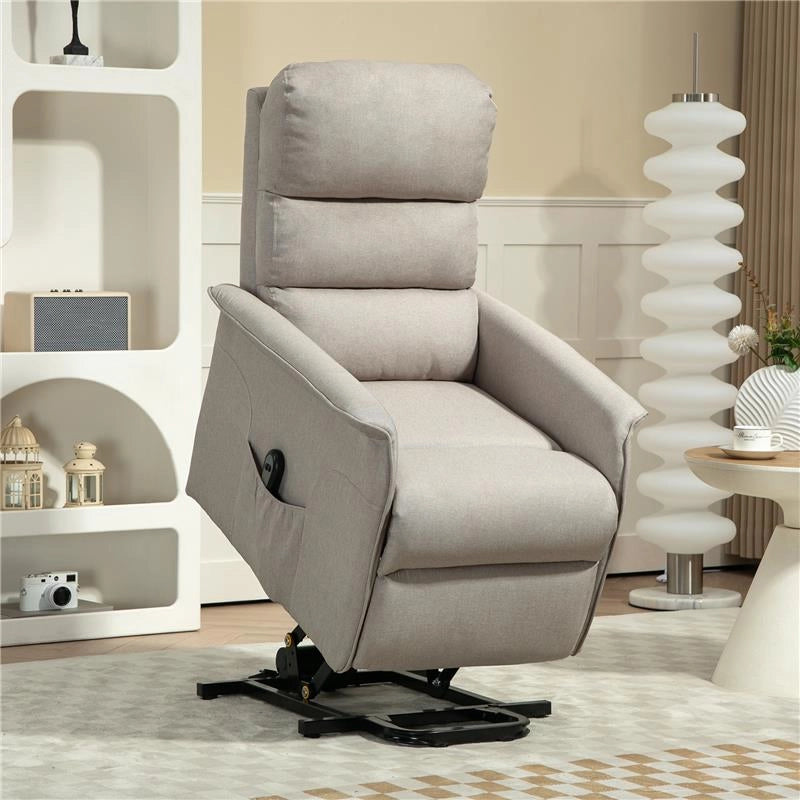 POLTRONA ALZAPERSONA ELETTRICA RECLINABILE CON POGGIAPIEDI, TELECOMANDO, RUOTE E TASCA, BEIGE