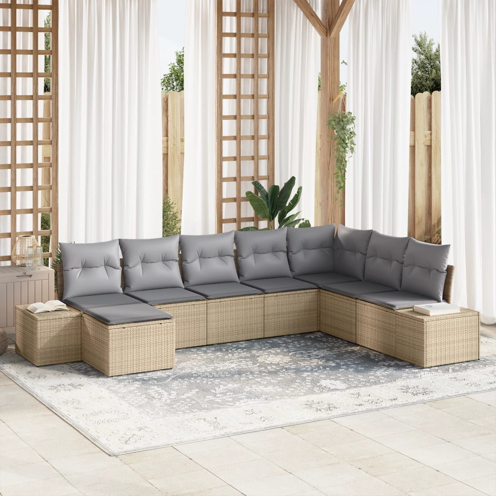 Set di Divani da Giardino da 8 Pezzi con Cuscini Beige Polyrattan