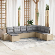 Set di Divani da Giardino da 8 Pezzi con Cuscini Beige Polyrattan