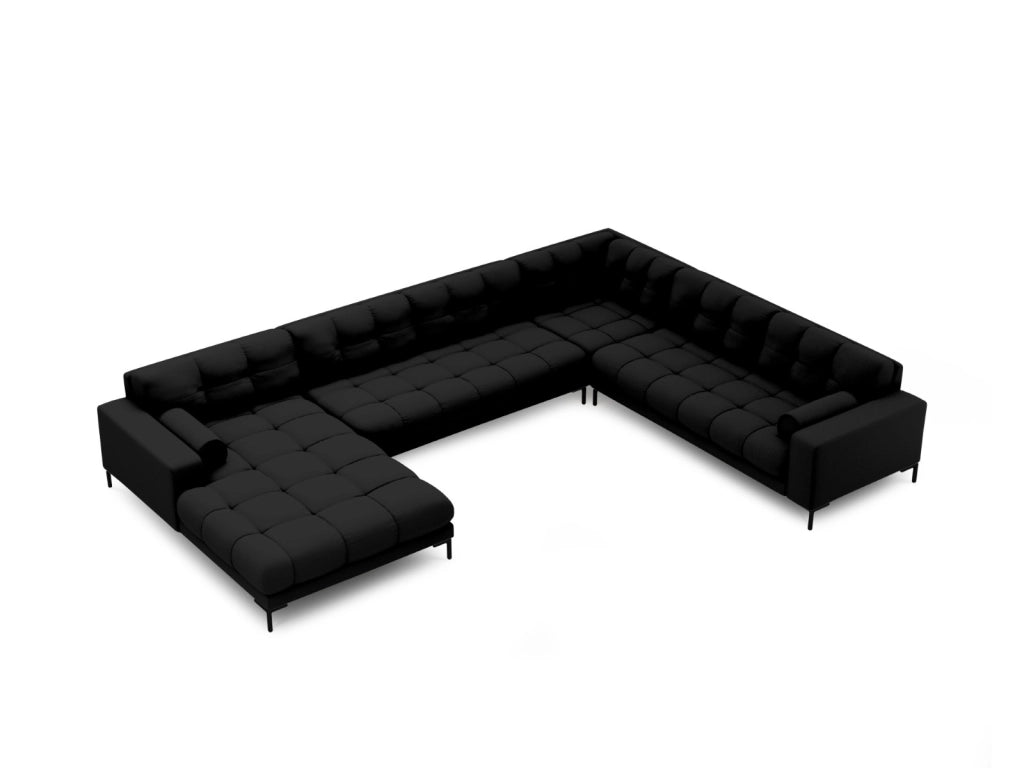 Cosmopolitan Design - Divano panoramico destro "Bali" 7 posti in tessuto strutturato nero 
