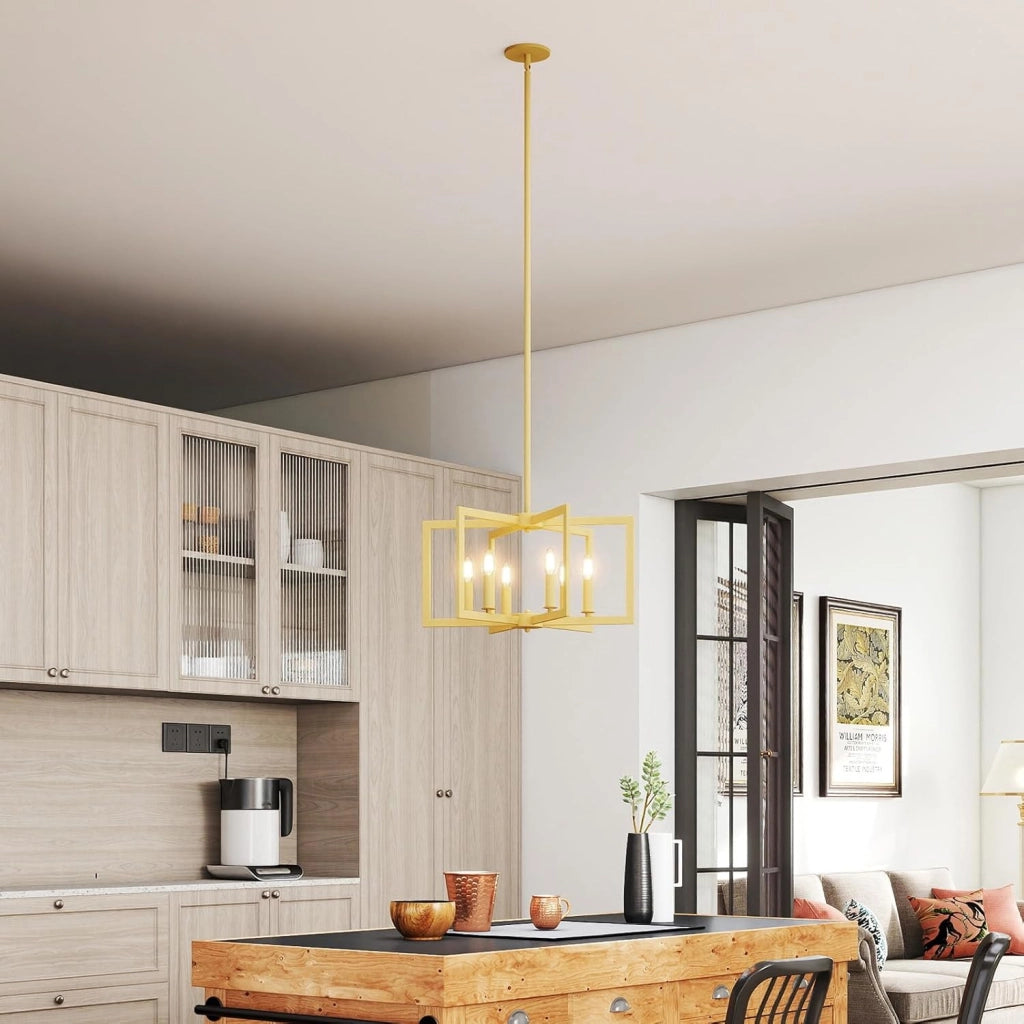 Lampadario a Sospensione a 6 Luci, Lampada a Sospensione Geometrica Moderna in Metallo Industriale con Altezza Regolabile, Lampada da Soffitto per Cucina, Salotto e Camera da Letto (Bronzo)