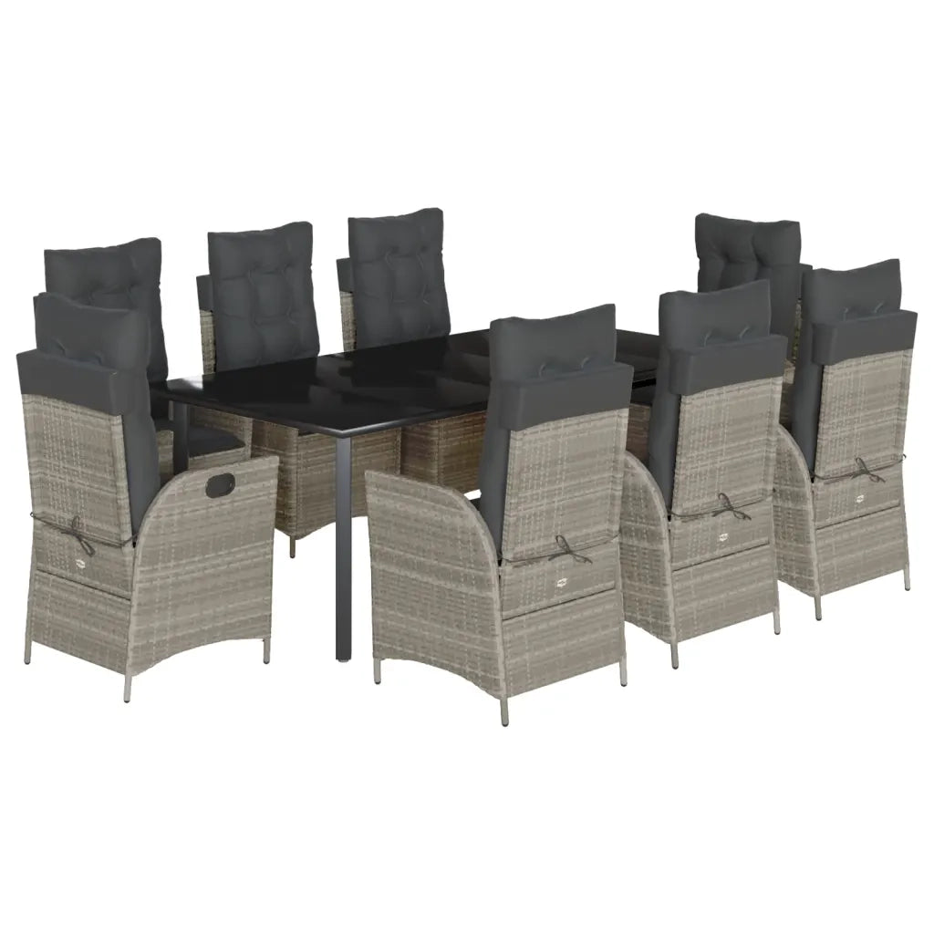 Set Pranzo da Giardino 9pz con Cuscini Grigio Chiaro Polyrattan