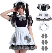 Costume per Maid Classico - Outfit Carino - Cosplay Klassico - Cosplay Anime - Nero-Bianco a Fodera - Cappello - Per Natale/Halloween
