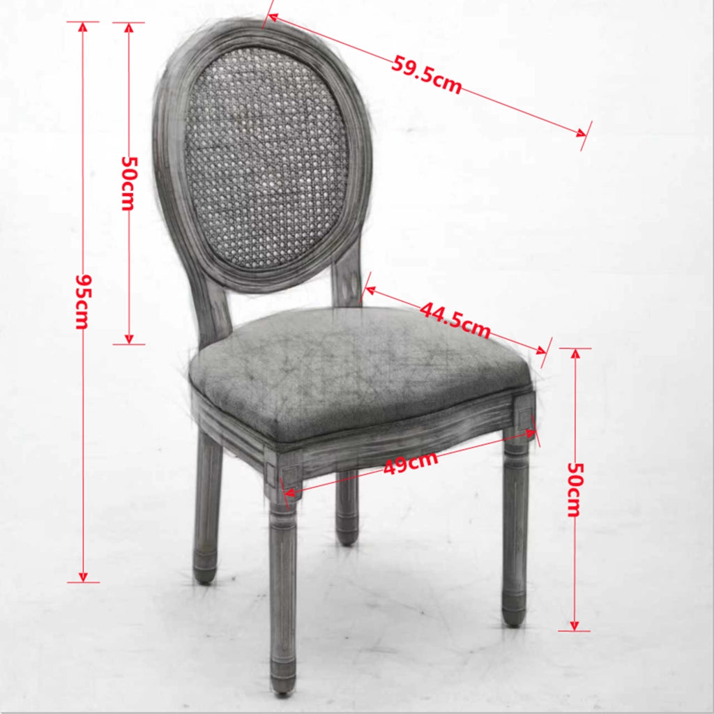 Sedie da Pranzo in Legno Massello e Rattan con Seduta in Lino ¨C MINIMAL ¨C Beige, Set 2 Pezzi
