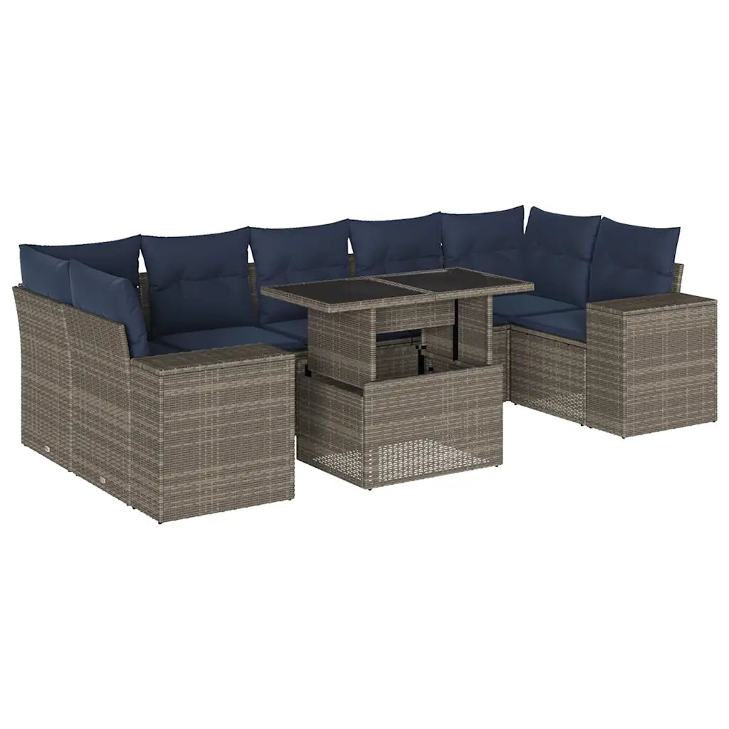 Set Divani da Giardino 8 pz con Cuscini Grigio in Polyrattan 3269041