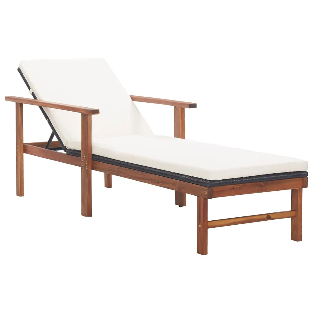 Lettino prendisole sedia a sdraio lettino prendisole letto da giardino mobili da giardino mobili da esterno e cuscino resina intrecciata e legno di acacia nero 02_0012772