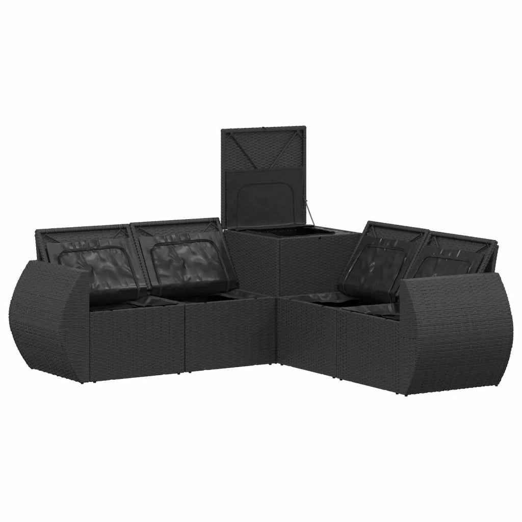 Set di divani 5 pz Nero Rattan sintetico e Acciaio 3447891