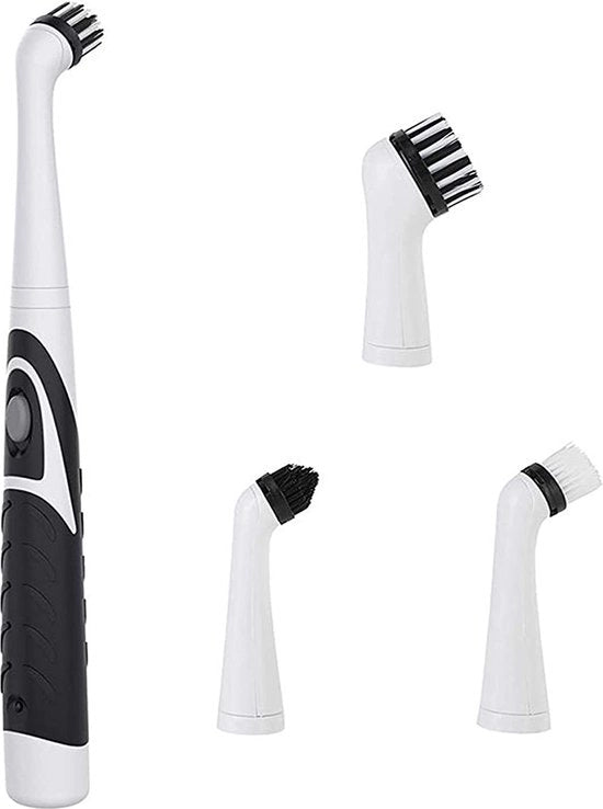 Aspirapolvere elettrico con pennello oscillante per cucina e bagno, schiuma ultrasonica pulitore a batterie con 4 teste per bagno vasca da bagno pavimento in piastrelle muro e cucina (nero)