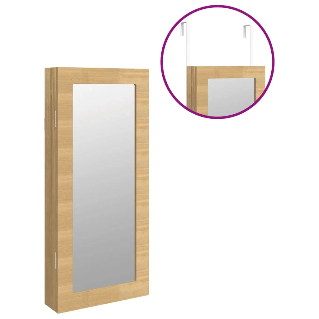 Mobiletto portagioielli organizer per camera da letto spogliatoio bagno con specchio da parete 30 x 8,5 x 67 cm marrone 02_0022825