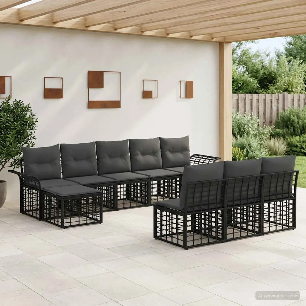 Set di divani da esterno 9 pcs Nero e Grigio scuro Poliestere 3437769