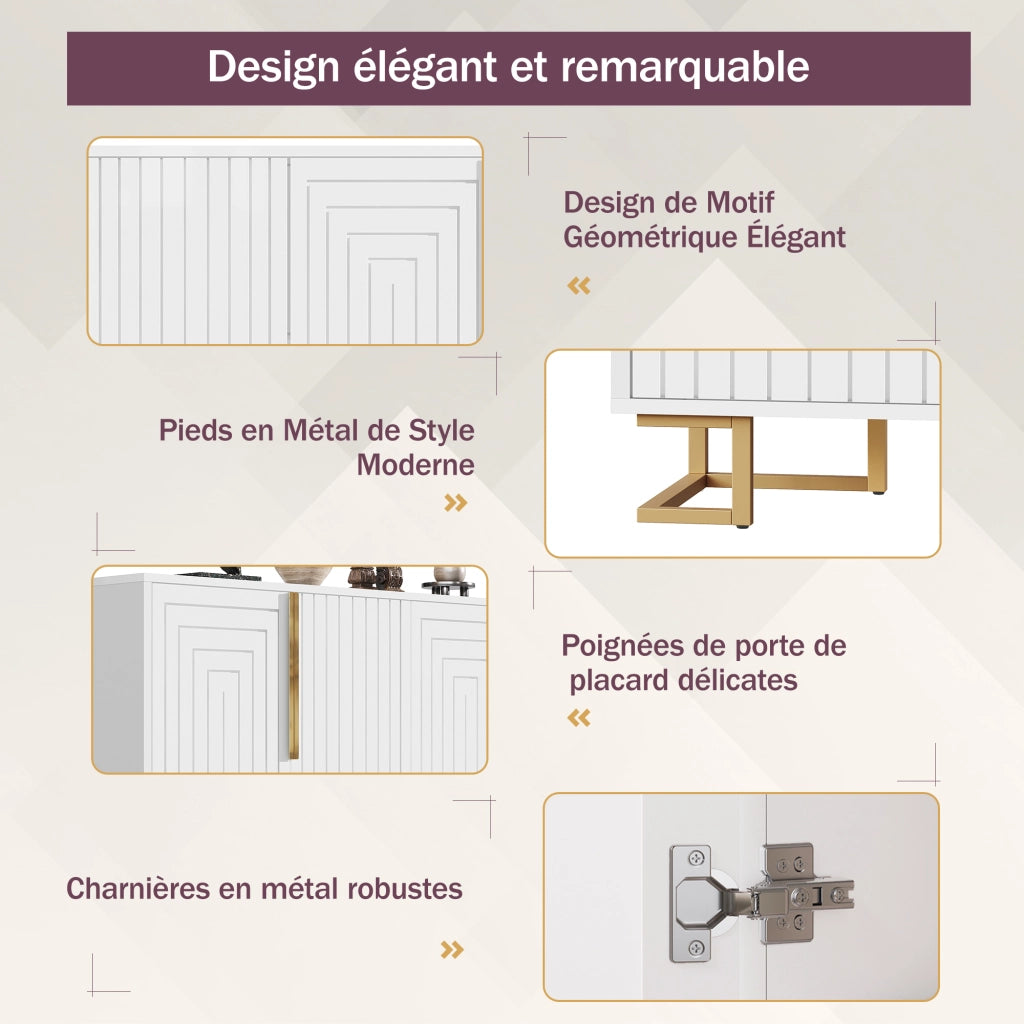 Credenza con due ante e 4 ripiani in MDF bianco per soggiorno e sala da pranzo 152 × 40 × 75 cm