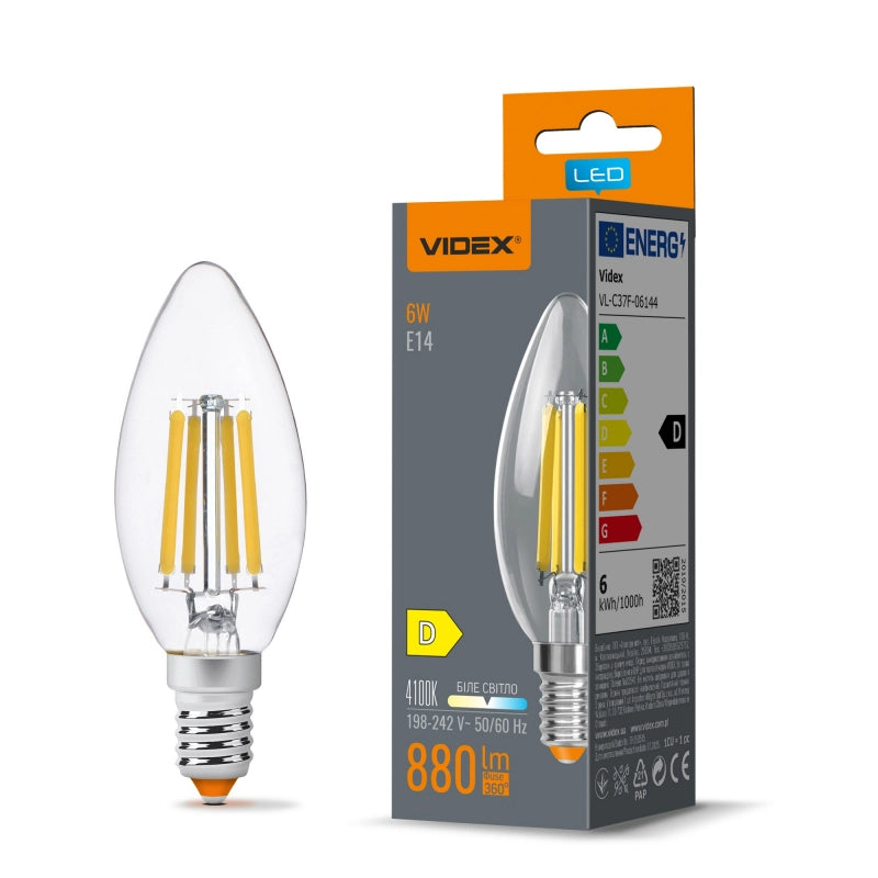 Lampadina LED Filament candela C37 E14 6W 880 lm Videx