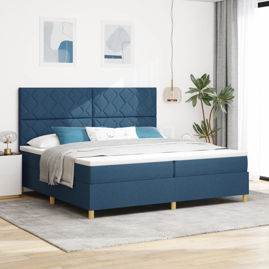 Letto con box spring con materasso e LED blu 200x200 cm in tessuto