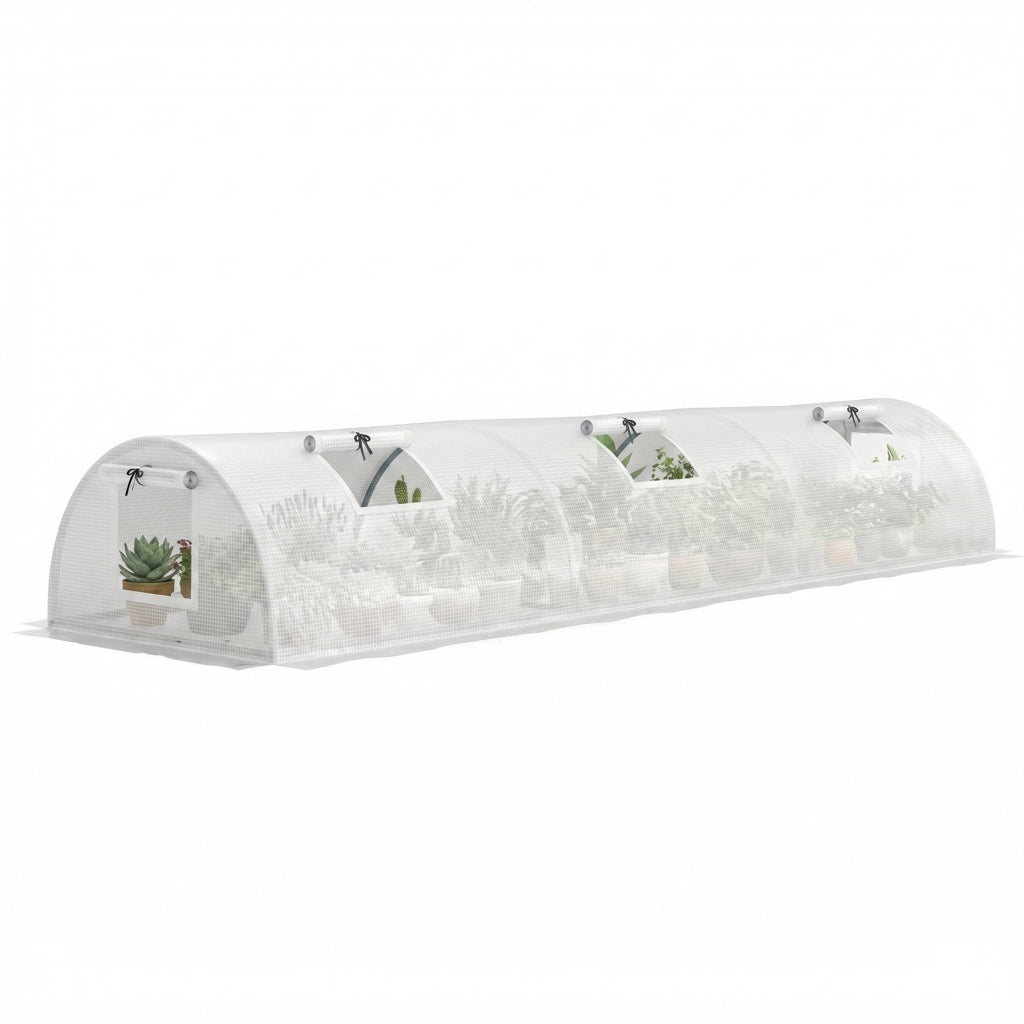 Serra da giardino a tunnel con finestra in rete ¨C Xylo ¨C plastica UV resistente bianco 300x80x45 cm