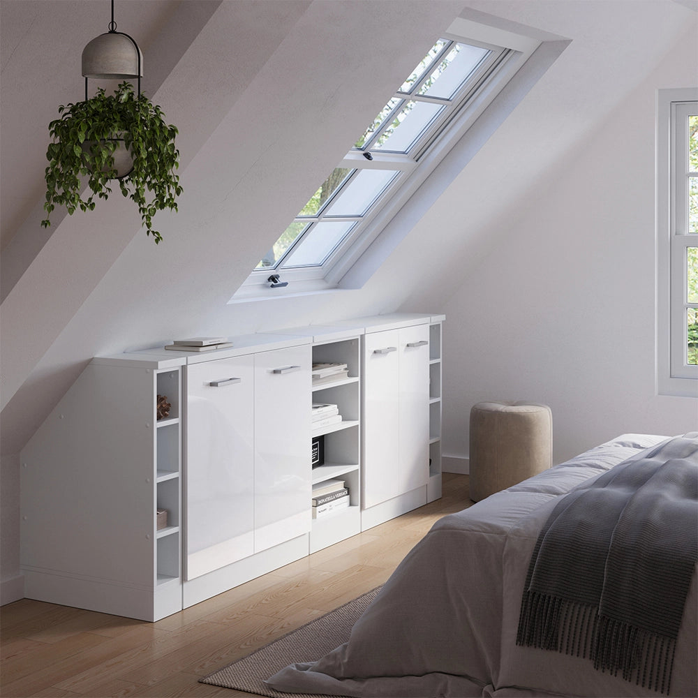 Set di mobili sottotetto Rion Bianco lucido/Bianco 210 cm Set di 5 carcasse armadio profondità 60 cm Vicco
