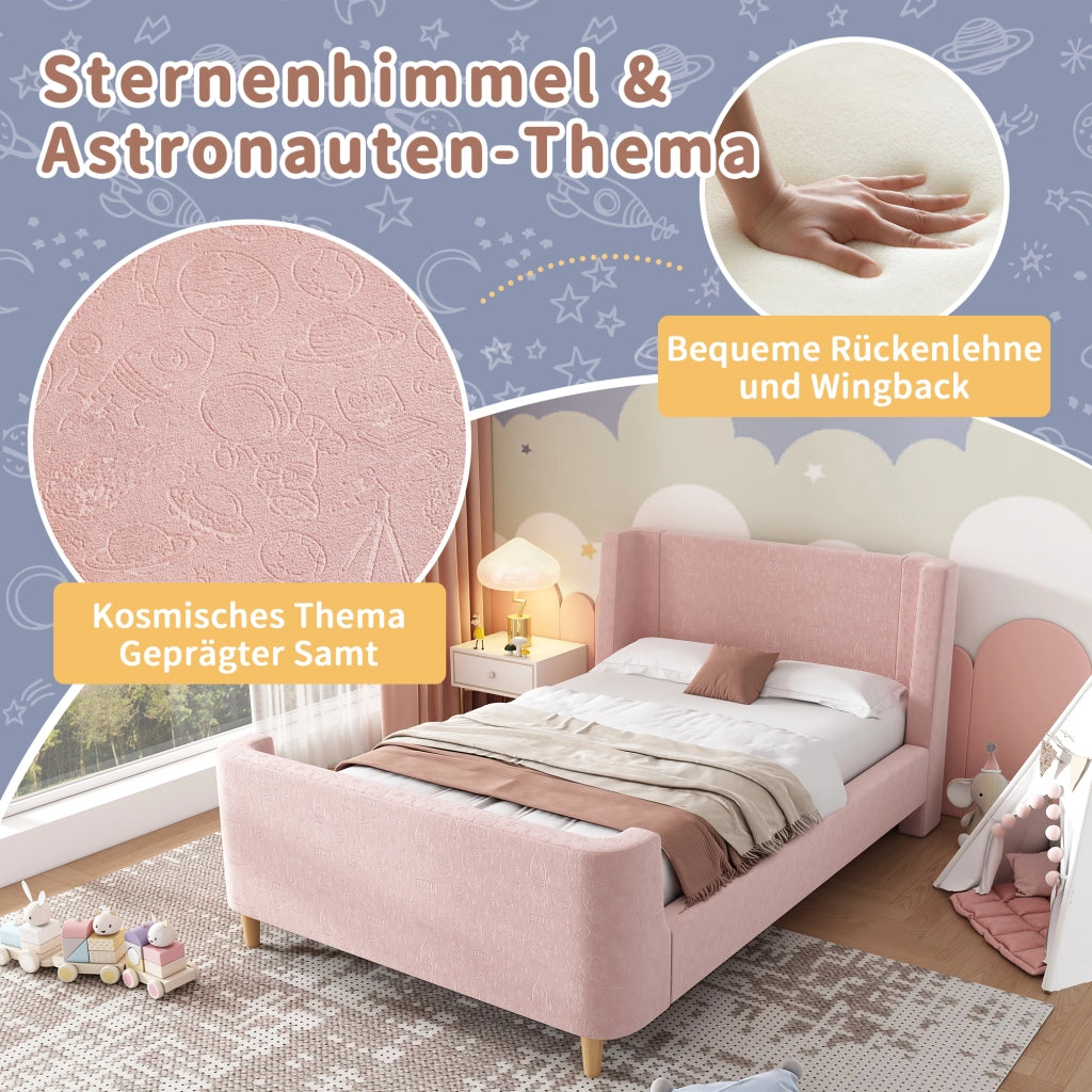 LETTO per bambini a slitta 90 x 200 cm rosa in velluto