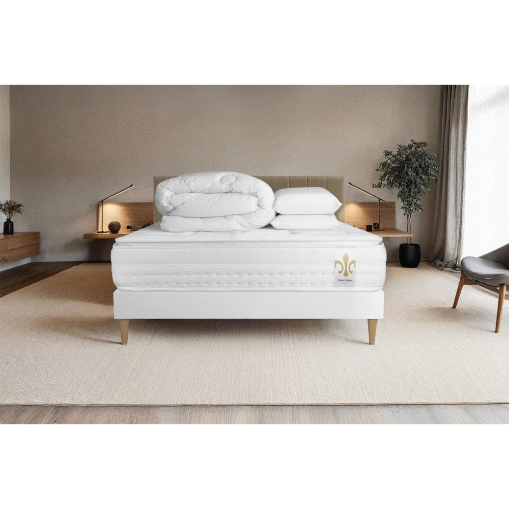 Pacchetto letto completo - Materasso 200x200cm + Box spring con doghe (kit) + 2 cuscini + Piumino - Vingt-Huit PLUS