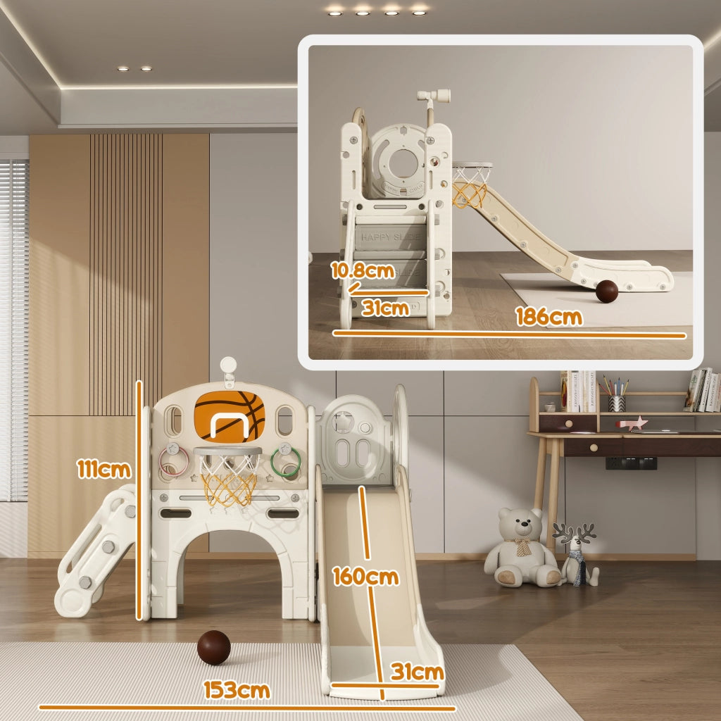 Casetta per bambini con scivolo e tunnel ¨C zephmum ¨C 186x153x111 cm cremewei?