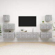 Set di Mobili Porta TV 8 pz-Set di 8 Credenza per TV Grigio Cemento in Legno Multistrato 392050