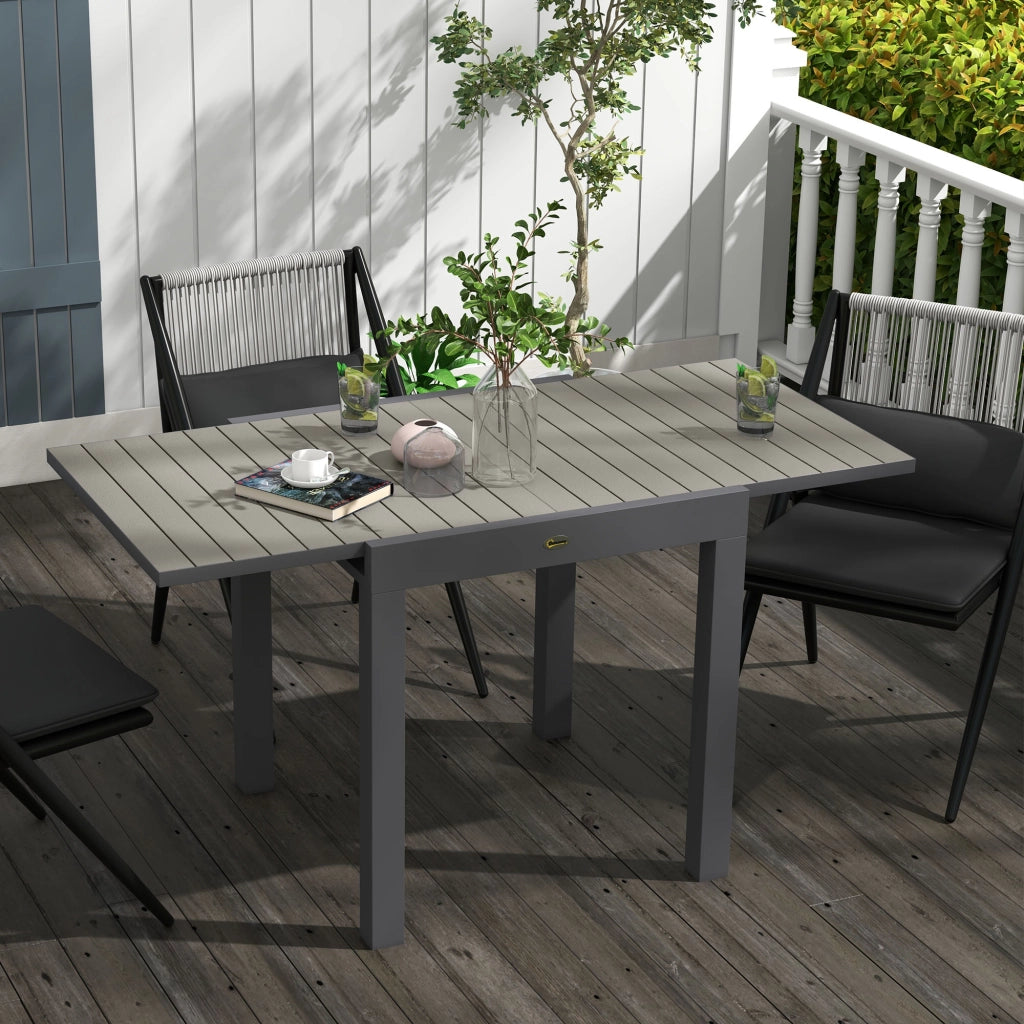 Tavolo da Giardino Allungabile per 4-6 Persone con Piano a Doghe, in Alluminio, 81/162x80x75 cm, Grigio