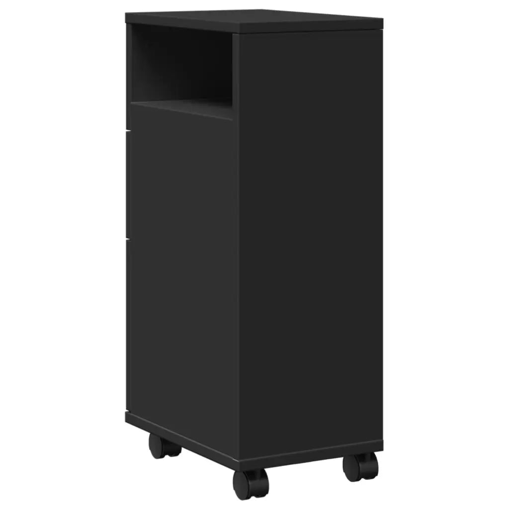 Mobile da Bagno Stretto con Ruote Nero in Truciolato