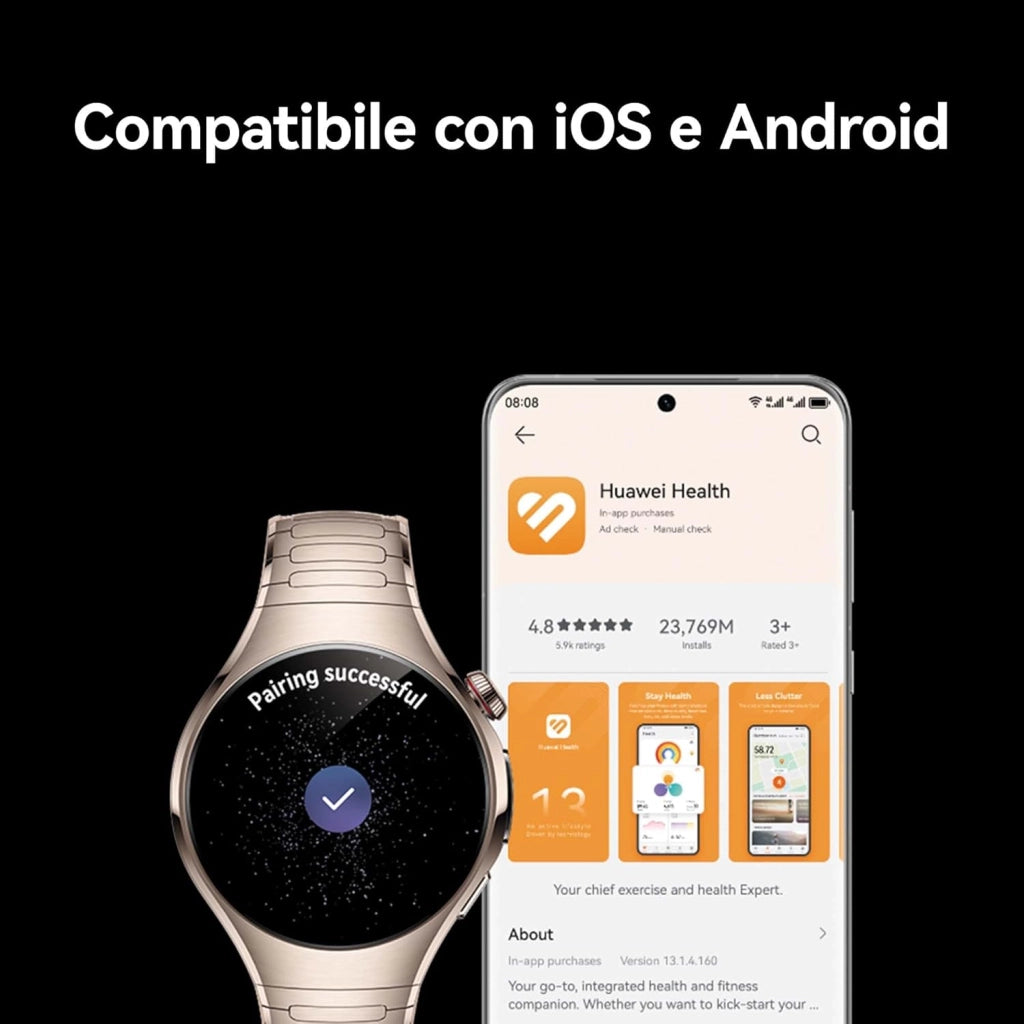 HUAWEI WATCH 5, 46mm Smartwatches, Tecnologia Multi-sensing X-TAP, SpO2 dal Polpastrello, Health Glance, eSIM, con App ECG, HRV, 30 mesi di Garanzia, Android e iOS, Nero