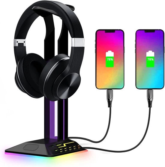 Supporto per cuffie con illuminazione RGB e 2 porte USB - Alloggio per cuffie gaming - Accessori per desktop e cuffie per gamer.