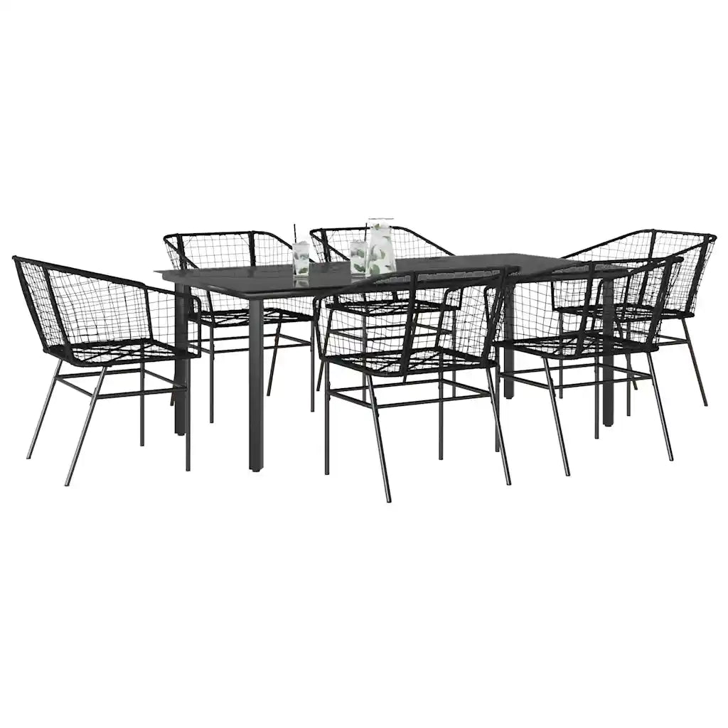 Set Pranzo da Giardino 7 pz Nero Polyrattan Vetro