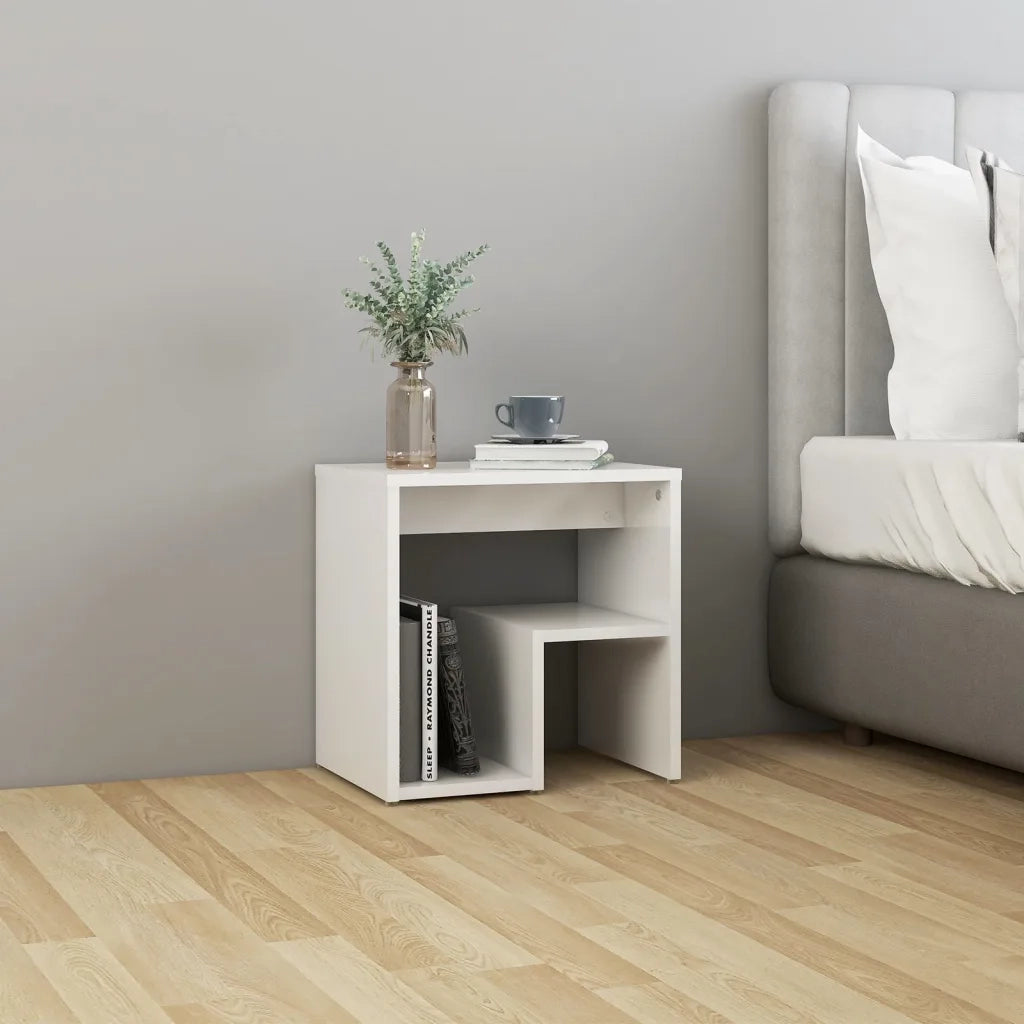Comodino Bianco Lucido 40x30x40 cm in Legno Multistrato 806340