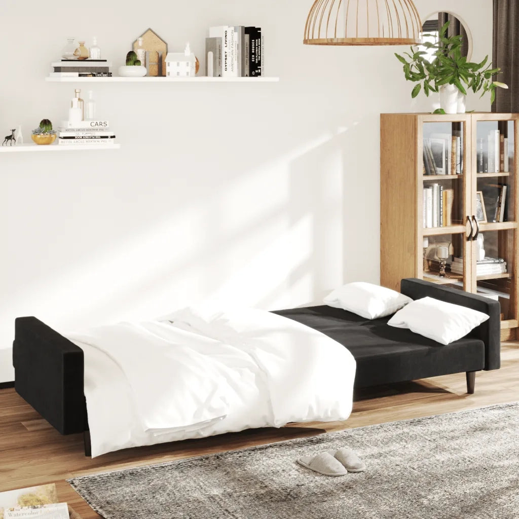 Divano Letto a 2 Posti Nero in Velluto 375740