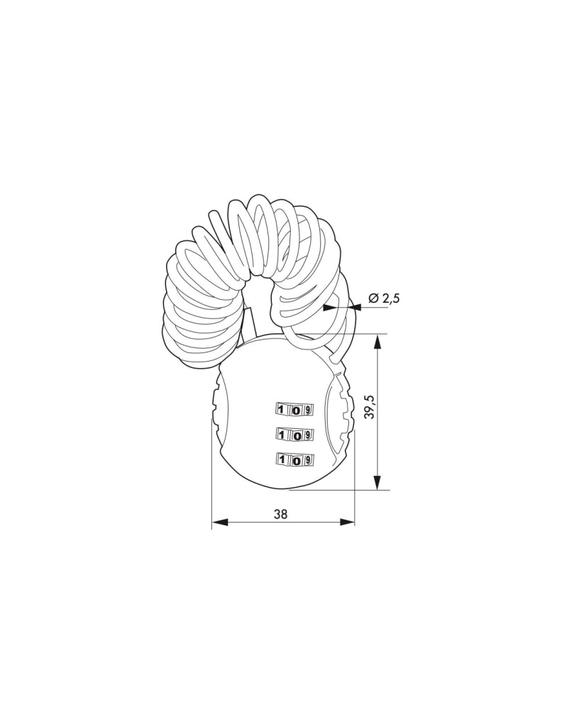 Lucchetto a combinazione rotonda Nomad, 3 cifre, interno, cavo d'acciaio, 30 mm – THIRARD