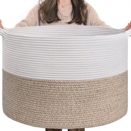 Opbagger per bambino, contenitore per bambino, contenitore per stendere, contenitore grande, contenitori per coperte, giocattoli per bambini, contenitori intrecciati, 55x35cm, marrone
