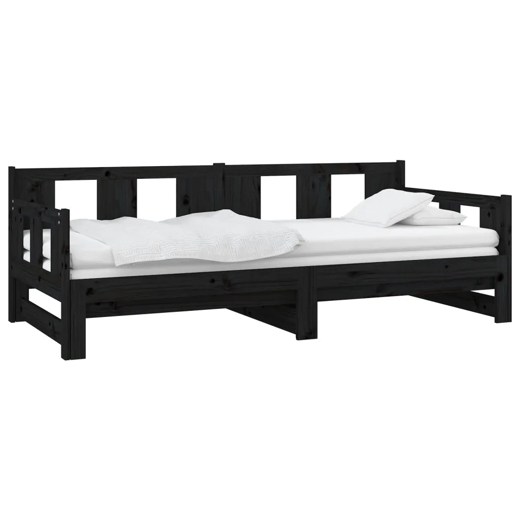 Letto singolo | Letto per adulti | Dormeuse Estraibile Nera in Legno Massello di Pino 2x(80x200)cm