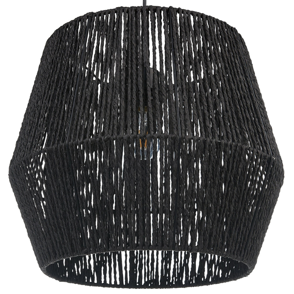 Lampada a sospensione corda carta nero 127 cm paralume materiale naturale boho