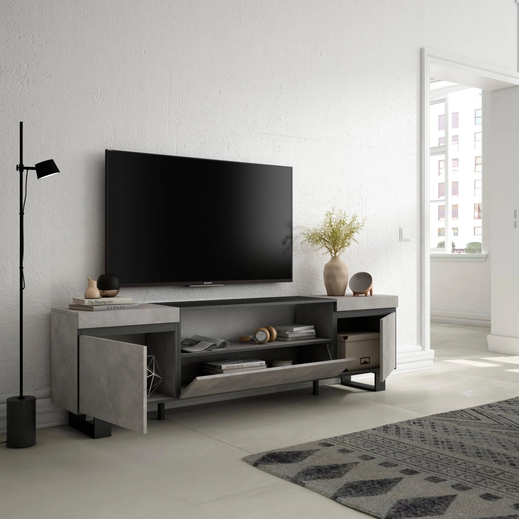 Mobile TV, 200x35x57cm, soggiorno, Per TV fino a 80", Design industriale, grigio cemento RF2221