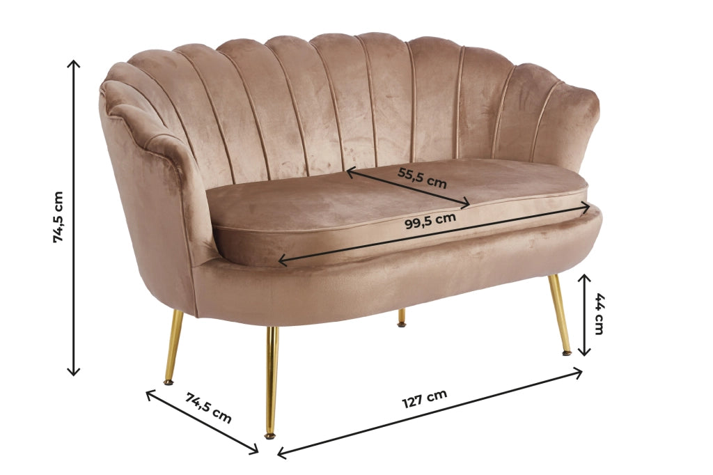 Divano Due 2 Posti In Velluto Forma Conchiglia Gambe In Metallo 133x63x75 Cm Camera Soggiorno Ufficio  Tortora
