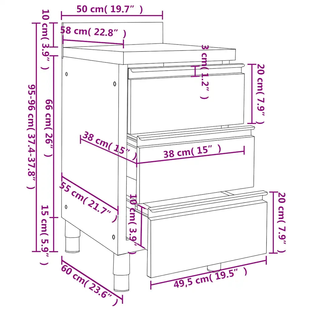Set di 2 mobili da cucina professionali per impieghi gravosi 60 x 60 x (95-96) cm con alzatina regolabile acciaio inox argento 02_0055143