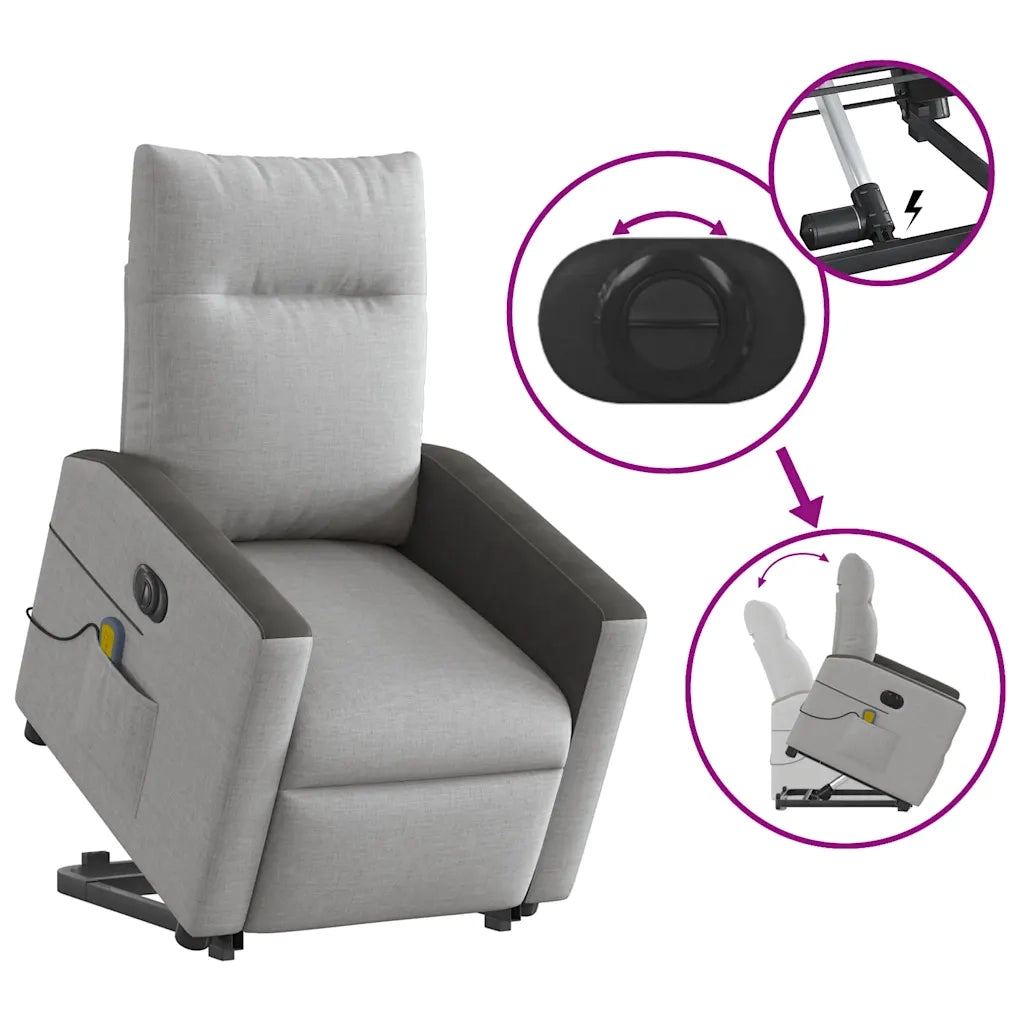 Poltrona Alzapersona Massaggi Elettrica Grigio Nuvola Tessuto