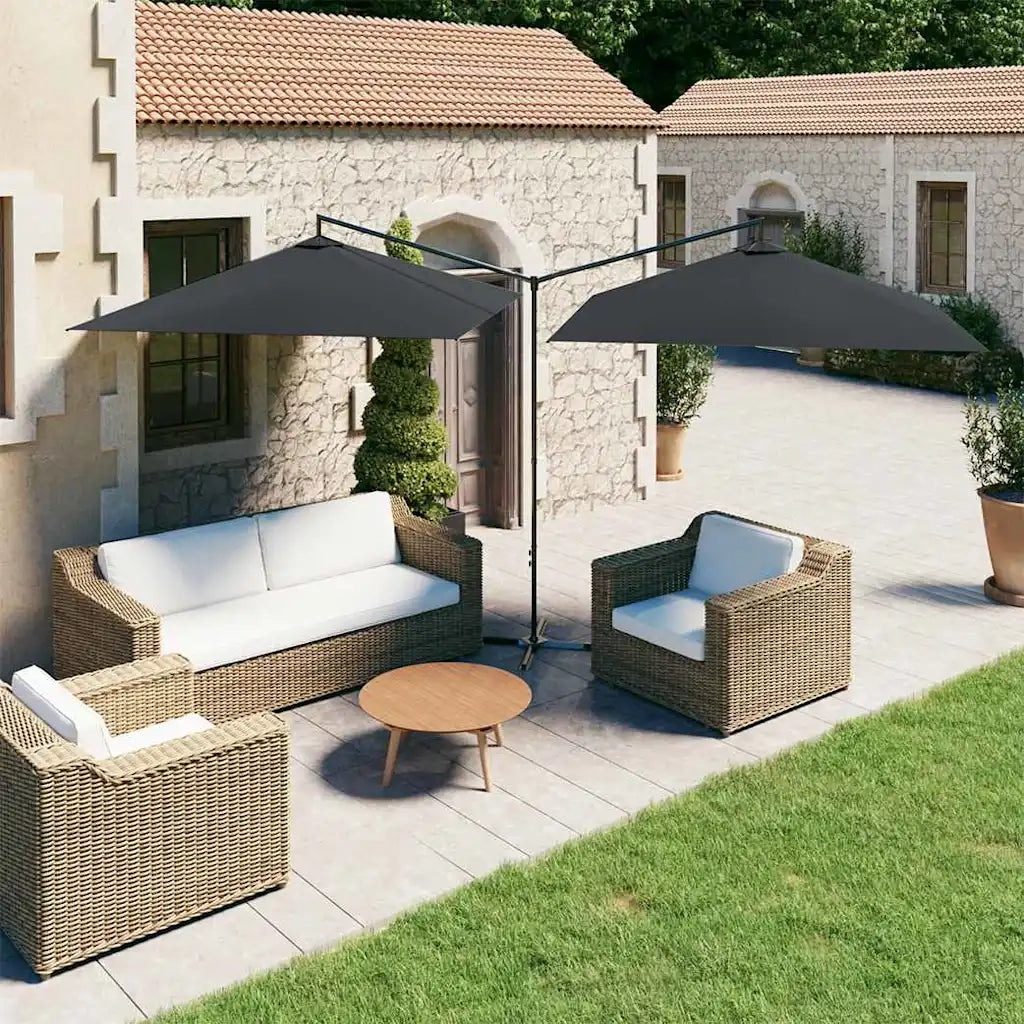 Ombrello | Parasolne Doppio con Palo in Acciaio Antracite 600x300 cm