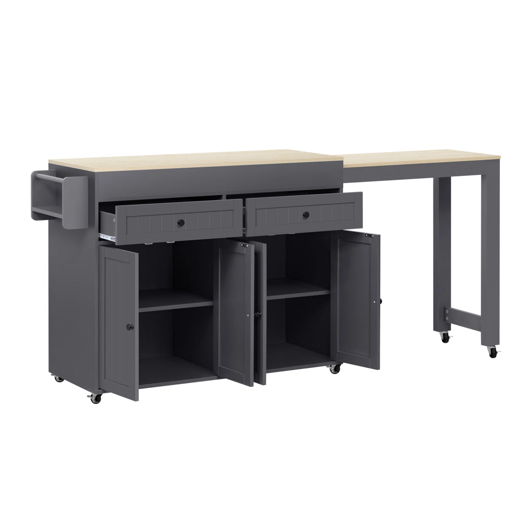 Isola Cucina su Ruote con Piano Allungabile e Cassetti ¨C MINIMAL ¨C Grigio/Naturale