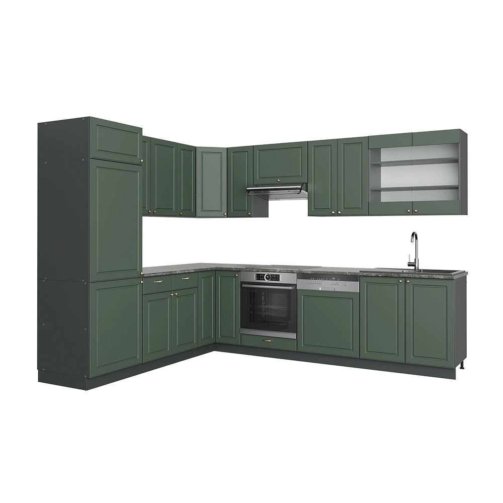 Cucina angolare completa Fame-Line Verde-oro rustico/Antracite 287 x 60 cm, PL Antracite Vicco